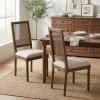 Christopher Knight Home Powell French Country Indoor Dining Chairs Set of 2, Wooden Dining Room Chair with Cane Backrest, High Back Kitchen Seat, Fabric Upholstered Armless Chair, Beige+Walnut(Beige+walnut)