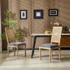 Christopher Knight Home Powell French Country Indoor Dining Chairs Set of 2, Wooden Dining Room Chair with Cane Backrest, High Back Kitchen Seat, Fabric Upholstered Armless Chair, Beige+Walnut(Blue Grey)