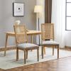 Christopher Knight Home Powell French Country Indoor Dining Chairs Set of 2, Wooden Dining Room Chair with Cane Backrest, High Back Kitchen Seat, Fabric Upholstered Armless Chair, Beige+Walnut(Grey)