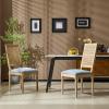 Christopher Knight Home Powell French Country Indoor Dining Chairs Set of 2, Wooden Dining Room Chair with Cane Backrest, High Back Kitchen Seat, Fabric Upholstered Armless Chair, Beige+Walnut(Slate Blue)