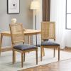 Christopher Knight Home Powell French Country Indoor Dining Chairs Set of 2, Wooden Dining Room Chair with Cane Backrest, High Back Kitchen Seat, Fabric Upholstered Armless Chair, Beige+Walnut(Blue Grey)