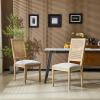 Christopher Knight Home Powell French Country Indoor Dining Chairs Set of 2, Wooden Dining Room Chair with Cane Backrest, High Back Kitchen Seat, Fabric Upholstered Armless Chair, Beige+Walnut(Grey)