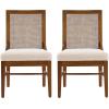 Christopher Knight Home Relinga French Country Upholstered Dining Chairs Set of 2, Wooden Dining Room Armless Chair with Cane Backrest, High Back Kitchen Side Chair, Beige+Natural(Beige+walnut)