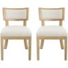 Christopher Knight Home Set of 2 Indoor Fabric Upholstered Armless Dining Chairs with Rubberwood Legs and King Louis Back, Wood Frame Soft Chairs for Dining Room/Kitchen, Restaurant, Natural and Beige