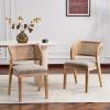 Christopher Knight Home Ashe Upholstered Dining Chairs Set of 2, Modern Dining Chair with Curved Woven Rattan Back, Rubberwood Frame Kitchen Chairs, Extra Seat for Dining Room, Beige + Natural(Light Brown + Natural)