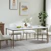 Christopher Knight Home Bessa Modern Dining Table for 6, Wood Dining Room Table with Marble-Effect Top, Spacious Rectangular Kitchen Table with Hand-Forged Hammered Iron Legs, Forged Pewter Gray(Forged Brass Brown)