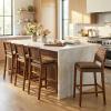 Christopher Knight Home Caitlyn Counter Height Bar Stools Set of 4, PU Leather Bar Stool for Kitchen Island, Wooden Dining Room Chair, Counter Stool with Footrest, Light Brown+Walnut(Dark Brown+walnut)