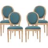 Christopher Knight Home Heloise French Country Fabric Dining Chairs (Set of 4), Dark Teal, Natural