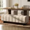 Christopher Knight Home Lamie Faux Leather Upholstered Dining Bench, Wooden Entryway Bench, Long Sofa Footstool for Living Room, Bedroom End of Bed Bench, Brown+Black(Oatmeal+black)
