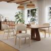 Christopher Knight Home Yaki Modern Upholstered Dining Chair Set of 4, Curved Backrest Kitchen Side Chair, Wooden Armless Dining Room Chair, Extra Seat for Living Room, Natural + Beige