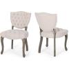 Great Deal Furniture Case Tufted Dining Chair with Cabriole Legs (Set of 2), Beige and Brown WashFinish