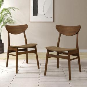 Christopher Knight Home Anise Faux Leather Upholstered Dining Chairs Set of 2, Wooden Dining Room Armless Chair, Curved Backrest Kitchen Side Chair, Walnut+Beige(Walnut+brown)
