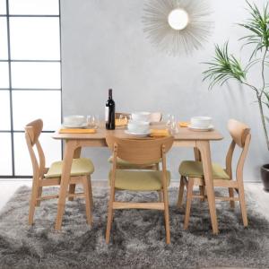 Christopher Knight Home Camilla Light Green Fabric/Natural Oak Finish 50″ Rectangular 5 Piece Dining Set