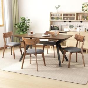 Christopher Knight Home Caspar Mid-Century Modern Dining Table Set for 4, Wooden Dining Room Table Set for 4, 5-Piece Dining Set for 4 with Armless Chair, Black + Dark Walnut+Grey