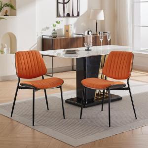 Christopher Knight Home Collin Dining Chairs Set of 2, Retro Faux Leather Armless Chair with Walnut Bentwood Back Upholstered Seat Metal Legs Adjustable Foot for Kitchen Dining Room Chairs, Black PU(Orange)