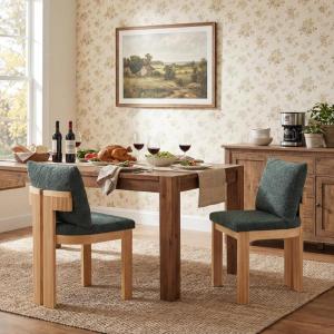Christopher Knight Home Dagna Boucle Upholstered Dining Chairs Set of 2, Solid Wood Dining Room Chair, Modern Kitchen Side Chair with Back Pillow, Beige+Natural(Green+natural)