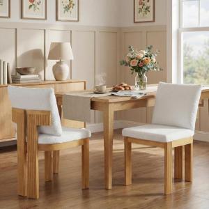 Christopher Knight Home Dagna Boucle Upholstered Dining Chairs Set of 2, Solid Wood Dining Room Chair, Modern Kitchen Side Chair with Back Pillow, Beige+Natural(Beige+natural)