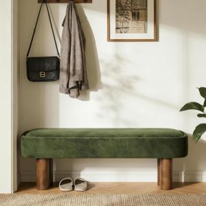 Christopher Knight Home Damas Boucle Upholstered Dining Bench, Wooden Entryway Bench, Long Sofa Footstool for Living Room, Bedroom End of Bed Bench, Khaki+Walnut(Olive Green+walnut)