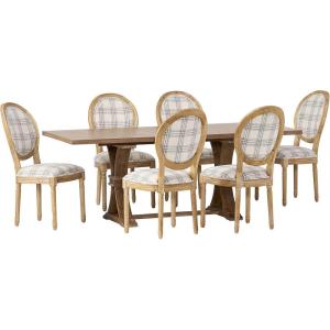 Christopher Knight Home Derring 7 Piece Dining Set – Gray Plaid/Natural