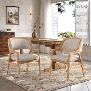 Christopher Knight Home Dolia Mid Century Modern Dining Chairs Set of 2, Dining Chair with Fabric Upholstery, Wooden Kitchen Chairs with Curved Backrest, Extra Seat for Dining Room, Beige + Walnut(Beige + Natural)