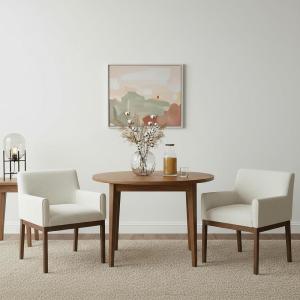 Christopher Knight Home Ellington Upholstered Fabric Dining Chairs Set of 2, Modern Dining Room Arm Chairs with Rubberwood Legs and Padded Seat, Living Room Accent Chair Extra Seat, Beige + Brown(Beige+brown)