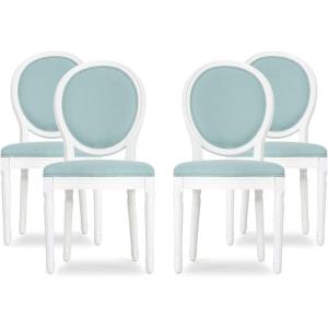 Christopher Knight Home Gustave French Country Fabric Dining Chairs (Set of 4), Light Blue + White