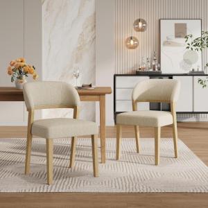 Christopher Knight Home Hanie Modern Upholstered Dining Chair Set of 2, Curved Backrest Kitchen Side Chair, Wooden Armless Dining Room Chair, Extra Seat for Living Room, Natural+Beige(Natural+beige)