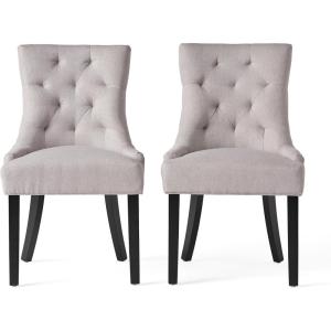 Christopher Knight Home Hayden Fabric Dining Chairs, 2-Pcs Set,Polyester, Light Grey(Light Grey + Dark Brown)