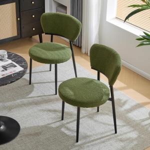 Christopher Knight Home Hearth Dining Chairs Set of 2, Boucle Upholstered Kitchen Chair, Accent Dining Chair, Comfy Backrest Chair, Durable Metal Frame Dining Chair for Dining Room Kitchen, Orange(Green)