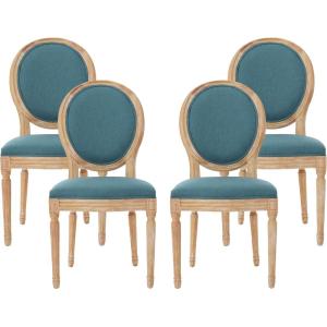 Christopher Knight Home Heloise French Country Fabric Dining Chairs (Set of 4), Dark Teal, Natural