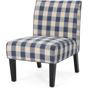 Christopher Knight Home Kassi Fabric Dining Chair, Blue / Navy(Blue Checkerboard and Matte Black)