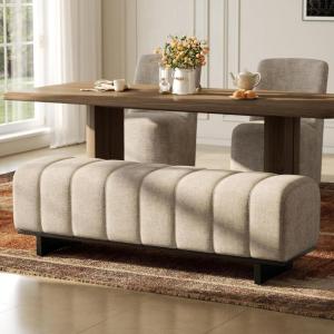 Christopher Knight Home Lamie Faux Leather Upholstered Dining Bench, Wooden Entryway Bench, Long Sofa Footstool for Living Room, Bedroom End of Bed Bench, Brown+Black(Oatmeal+black)