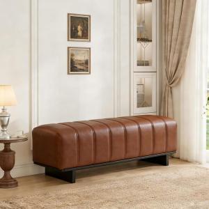 Christopher Knight Home Lamie Faux Leather Upholstered Dining Bench, Wooden Entryway Bench, Long Sofa Footstool for Living Room, Bedroom End of Bed Bench, Brown+Black(Brown+black)