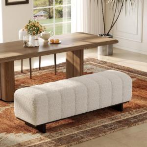 Christopher Knight Home Lamie Faux Leather Upholstered Dining Bench, Wooden Entryway Bench, Long Sofa Footstool for Living Room, Bedroom End of Bed Bench, Brown+Black(Beige+black)