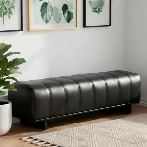 Christopher Knight Home Lamie Faux Leather Upholstered Dining Bench, Wooden Entryway Bench, Long Sofa Footstool for Living Room, Bedroom End of Bed Bench, Brown+Black(Black)