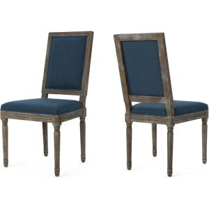 Christopher Knight Home Ledger Traditional Fabric Dining Chairs, 2-Pcs Set, Navy Blue / Dark Brown