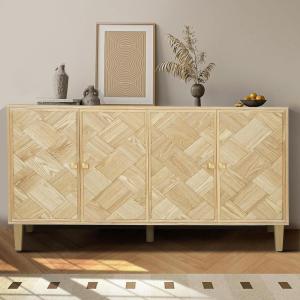 Christopher Knight Home Lona Modern Minimalist Wooden Storage Sideboard, Living Room Cupboard with Shelves, Dining Room/Kitchen Buffet Cabinet, Entryway Display Table, Home Office Decoration, Silver(Natural)