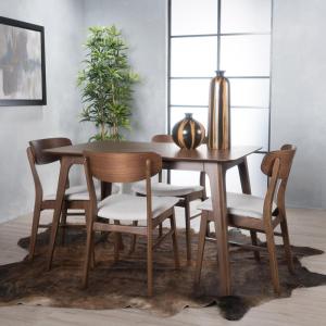 Christopher Knight Home Lucious 50″ Rectangular Dining Set, 5-Pcs Set, Natural Walnut / Light Beige
