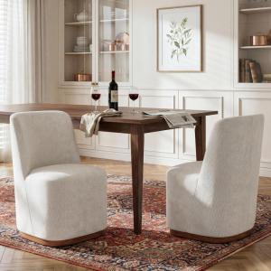 Christopher Knight Home Lucy Chenille Upholstered Dining Chairs Set of 2, Sturdy Wooden Dining Chair with Pedestal Base, Modern Kitchen Chairs with Solid Back, Versatile Indoor Usage, Oatmeal(Beige)
