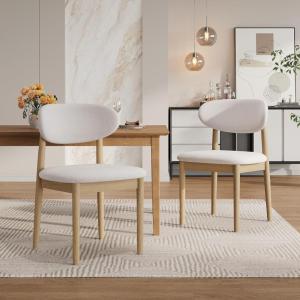 Christopher Knight Home Lyncon Fabric Upholstered Dining Chairs Set of 2, Wooden Dining Room Armless Chair, Curved Backrest Kitchen Side Chair, Beige+Walnut(Beige+natural)