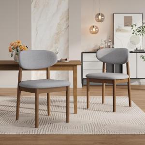 Christopher Knight Home Lyncon Fabric Upholstered Dining Chairs Set of 2, Wooden Dining Room Armless Chair, Curved Backrest Kitchen Side Chair, Beige+Walnut(Gray+walnut)