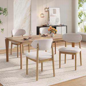 Christopher Knight Home Lyncon Fabric Upholstered Dining Chairs Set of 4, Wooden Dining Room Armless Chair, Curved Backrest Kitchen Side Chair, Gray+Walnut(Beige+natural)