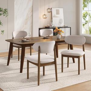 Christopher Knight Home Lyncon Fabric Upholstered Dining Chairs Set of 4, Wooden Dining Room Armless Chair, Curved Backrest Kitchen Side Chair, Gray+Walnut(Beige+walnut)