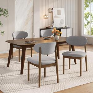 Christopher Knight Home Lyncon Fabric Upholstered Dining Chairs Set of 4, Wooden Dining Room Armless Chair, Curved Backrest Kitchen Side Chair, Gray+Walnut(Gray+walnut)