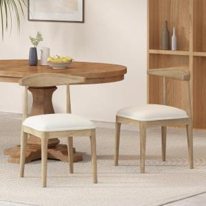 Christopher Knight Home Mika Fabric Upholstered Dining Chairs Set of 2, Wooden Dining Room Armless Chair, Curved Backrest Kitchen Side Chair, Black(Light Ash+ivory)
