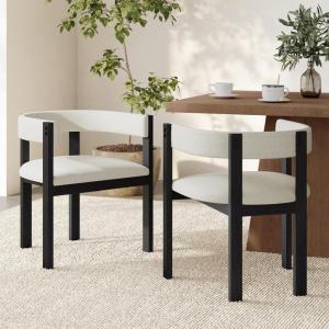 Christopher Knight Home Modern Dining Arm Chairs Set of 2, Solid Rubberwood Dining Chairs with Barrel Cutout Back Cushioned Seat Supportive Backrest for Dining Room Kitchen, Beige and Black
