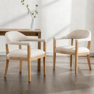 Christopher Knight Home Moren Upholstered Dining Chairs Set of 2, Sturdy Rubberwood Dining Chair with Armrest, Kitchen Chairs with Comfy Curved Backrest, Extra Seat for Dining Room, Beige + Walnut(Beige + Natural)
