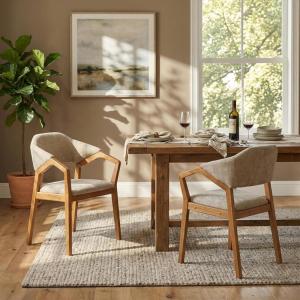 Christopher Knight Home Peys Mid Century Modern Dining Chairs Set of 2, Dining Chair with Chenille Upholstery, Wooden Kitchen Chairs with Curved Backrest, Extra Seat for Dining Room, Oatmeal + Teak(Oatmeal + Teak)