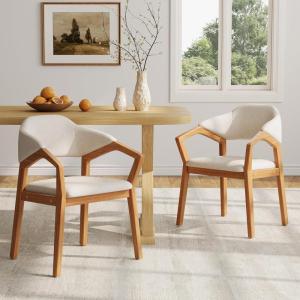 Christopher Knight Home Peys Mid Century Modern Dining Chairs Set of 2, Dining Chair with Chenille Upholstery, Wooden Kitchen Chairs with Curved Backrest, Extra Seat for Dining Room, Oatmeal + Teak(Beige + Teak)