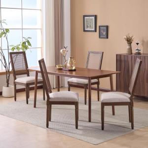 Christopher Knight Home Powell French Country Indoor Dining Chairs Set of 4, Wooden Dining Room Chair with Cane Backrest, High Back Kitchen Seat, Fabric Upholstered Armless Chair, Beige+Walnut